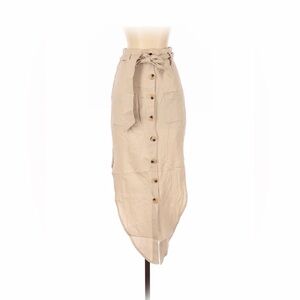 Beige Button-Down Midi Skirt cotton
